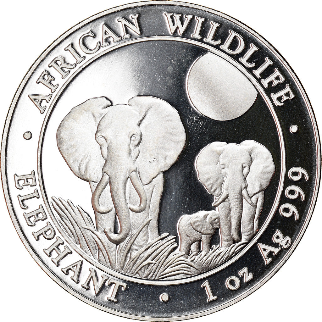 Moneta, Somalia, Elephant, 100 Shillings, 2014, 1 Oz, FDC, Argento