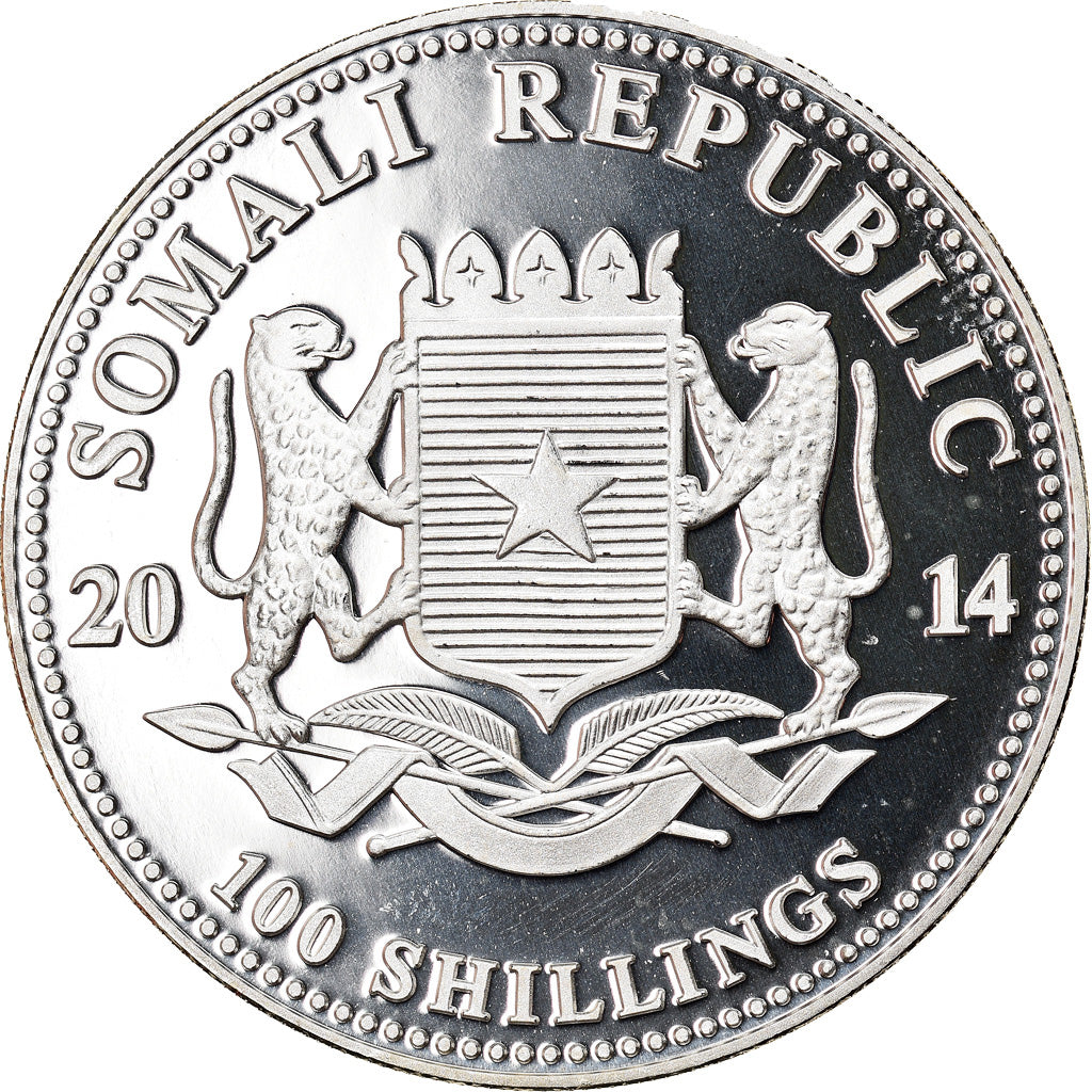 Moneta, Somalia, Elephant, 100 Shillings, 2014, 1 Oz, FDC, Argento