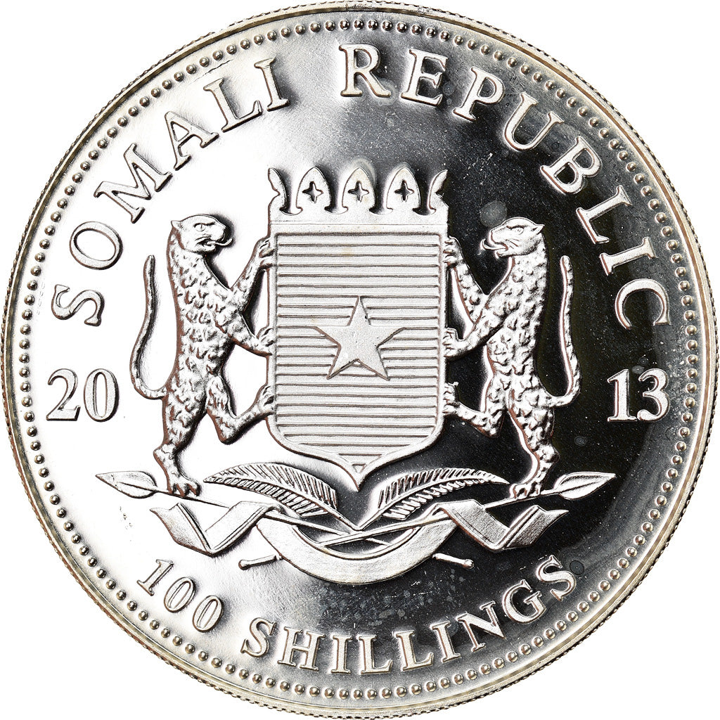 Moneta, Somalia, Elephant, 100 Shillings, 2013, 1 Oz, FDC, Argento