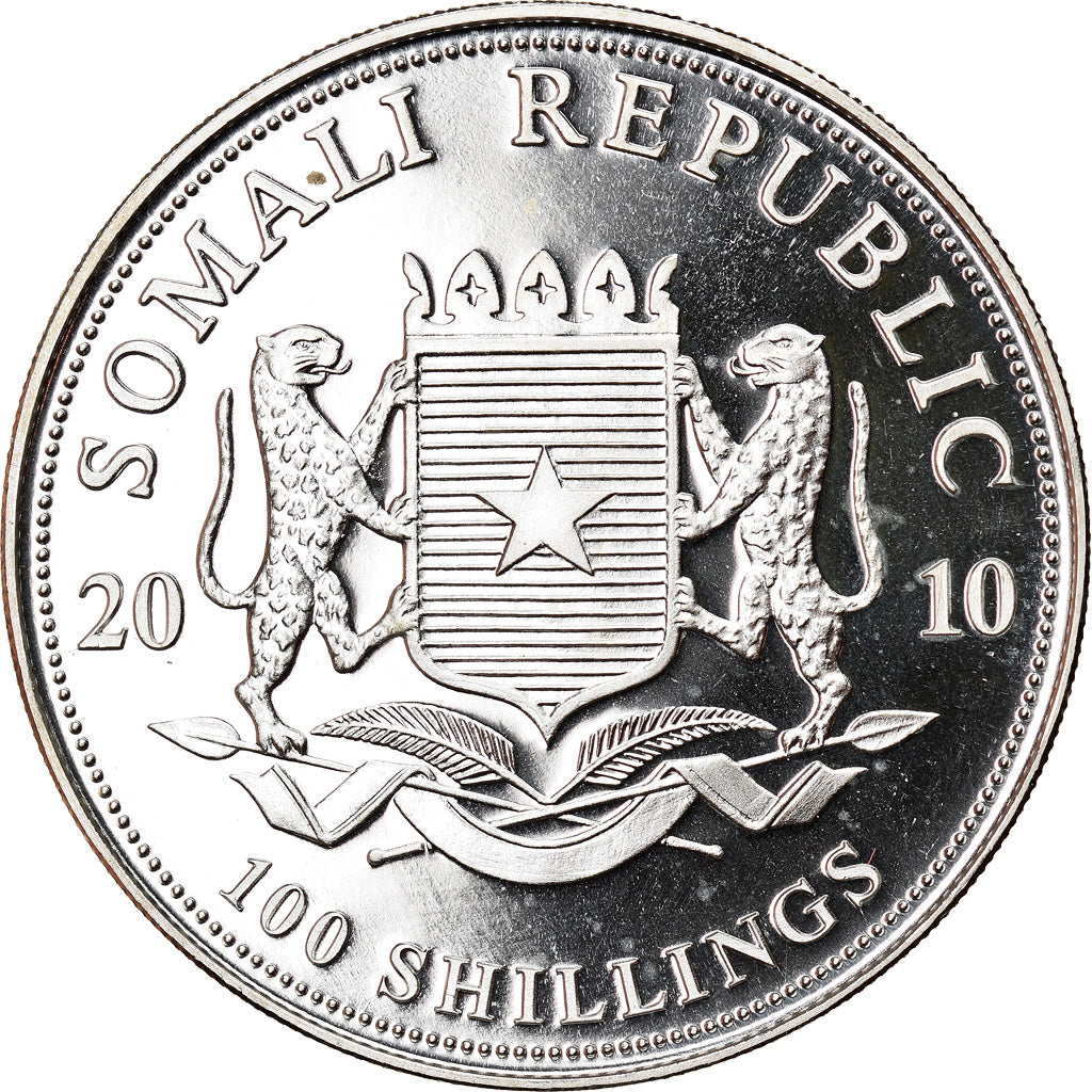 Moneta, Somalia, Elephant, 100 Shillings, 2010, 1 Oz, FDC, Argento