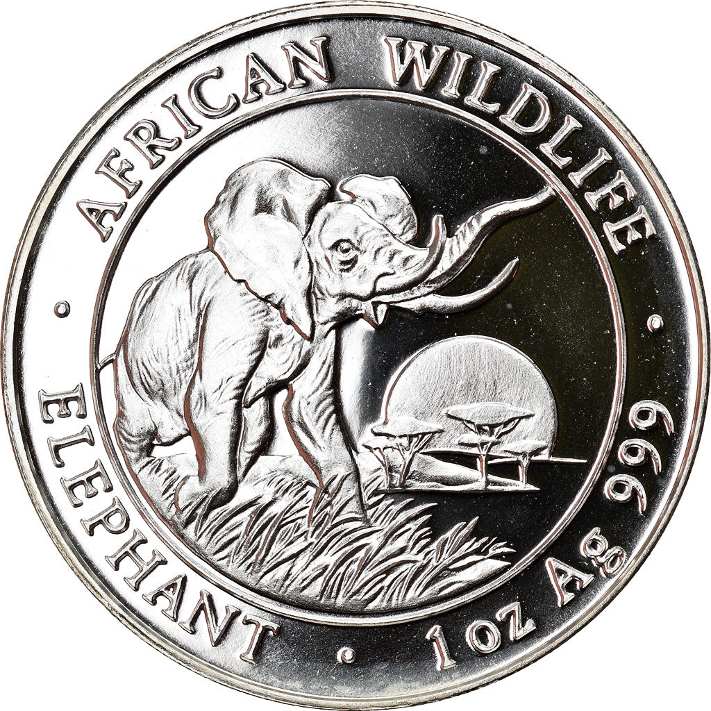 Moneta, Somalia, Elephant, 100 Shillings, 2009, 1 Oz, FDC, Argento