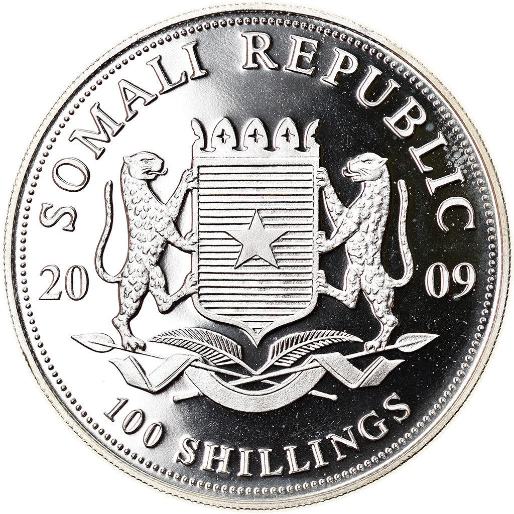 Moneta, Somalia, Elephant, 100 Shillings, 2009, 1 Oz, FDC, Argento
