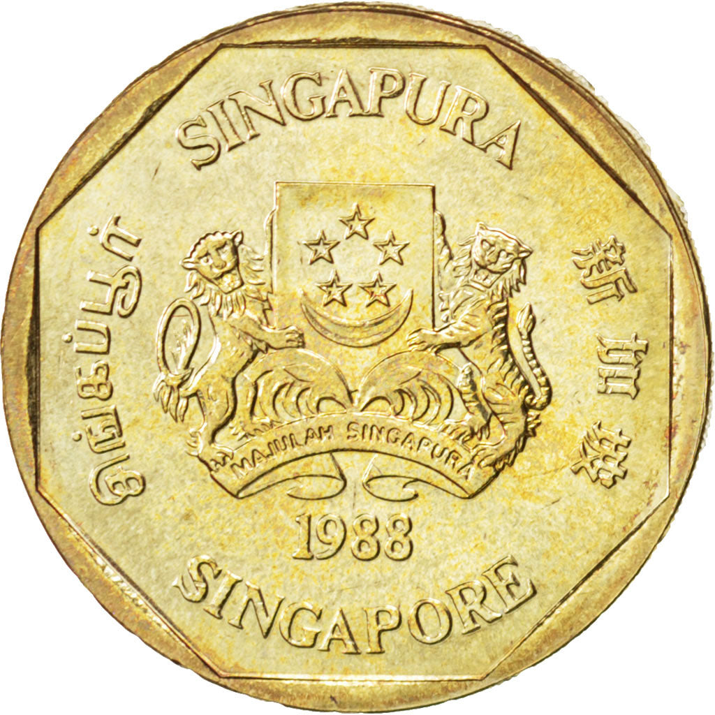 SINGAPORE, Dollar, 1988, British Royal Mint, KM #54b, MS(63), Aluminum-Bronze,..