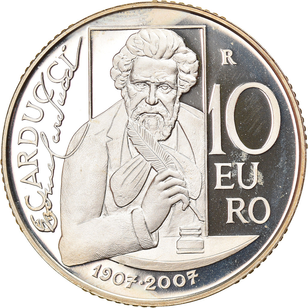 San Marino, 10 Euro, Giosuè Carducci, 2007, Rome, Proof, FDC, Zilver, KM:475