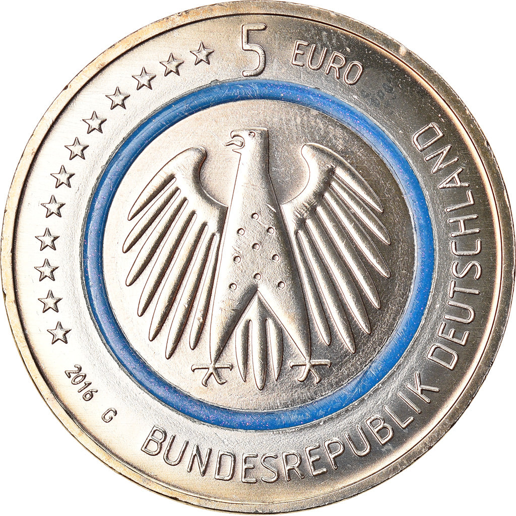 Allemagne, 5 Euro, Planet Earth, 2016, Karlsruhe, SUP, Cupro-Nickel & Plastique