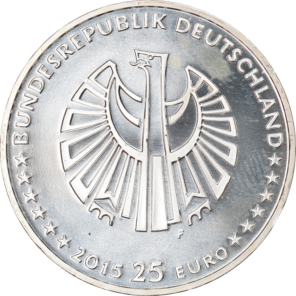 Deutschland, 25 Euro, German Reunification, 2015, Stuttgart, UNZ+, Silber