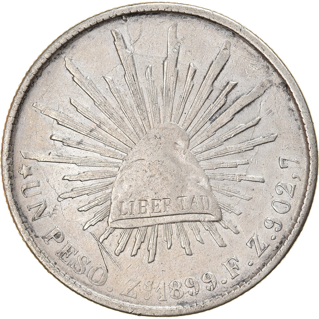Münze, Mexiko, Peso, 1899, Zacatecas, SS, Silber, KM:409.3
