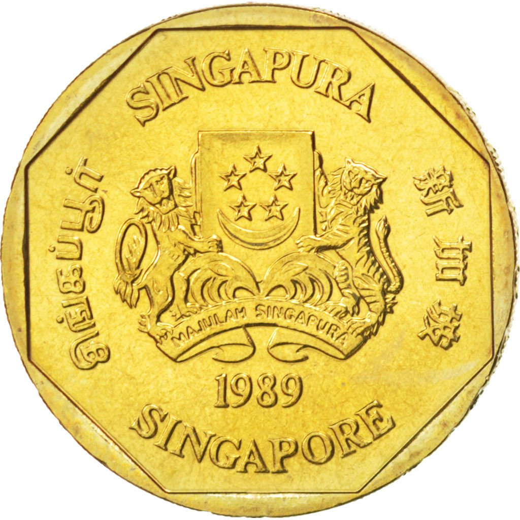 SINGAPORE, Dollar, 1989, British Royal Mint, KM #54b, MS(63), Aluminum-Bronze,..