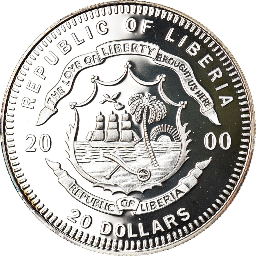 Moeda, Libéria, Amsterdam, 20 Dollars, 2000, MS(65-70), Prata