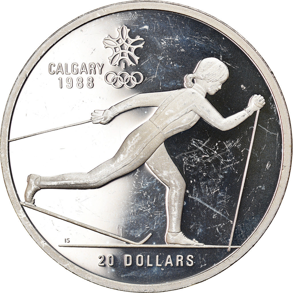 Moneta, Canada, Elizabeth II, Cross-country skiing, 20 Dollars, 1986, Royal
