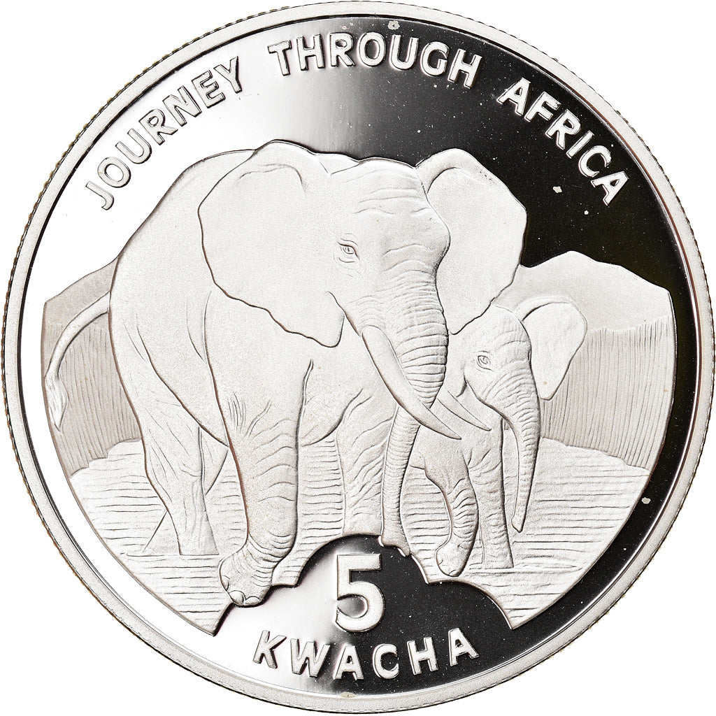 Münze, Malawi, Elephants, 5 Kwacha, 2006, Proof, STGL, Silber
