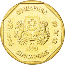 SINGAPORE, Dollar, 1990, British Royal Mint, KM #54b, MS(63), Aluminum-Bronze,..