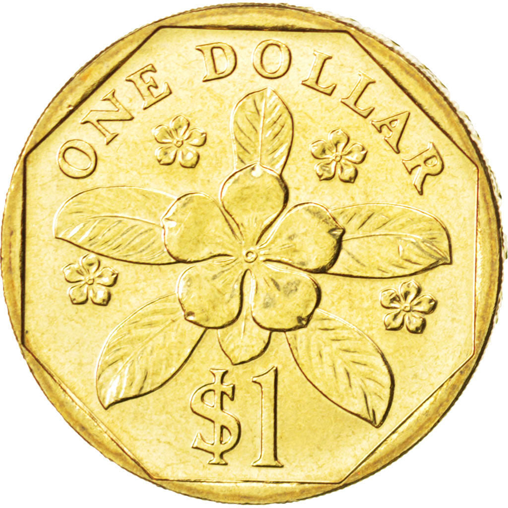 SINGAPORE, Dollar, 1990, British Royal Mint, KM #54b, MS(63), Aluminum-Bronze,..