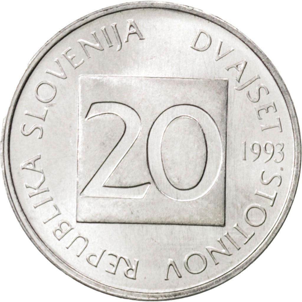 Coin, Slovenia, 20 Stotinov, 1993, MS(63), Aluminum, KM:8