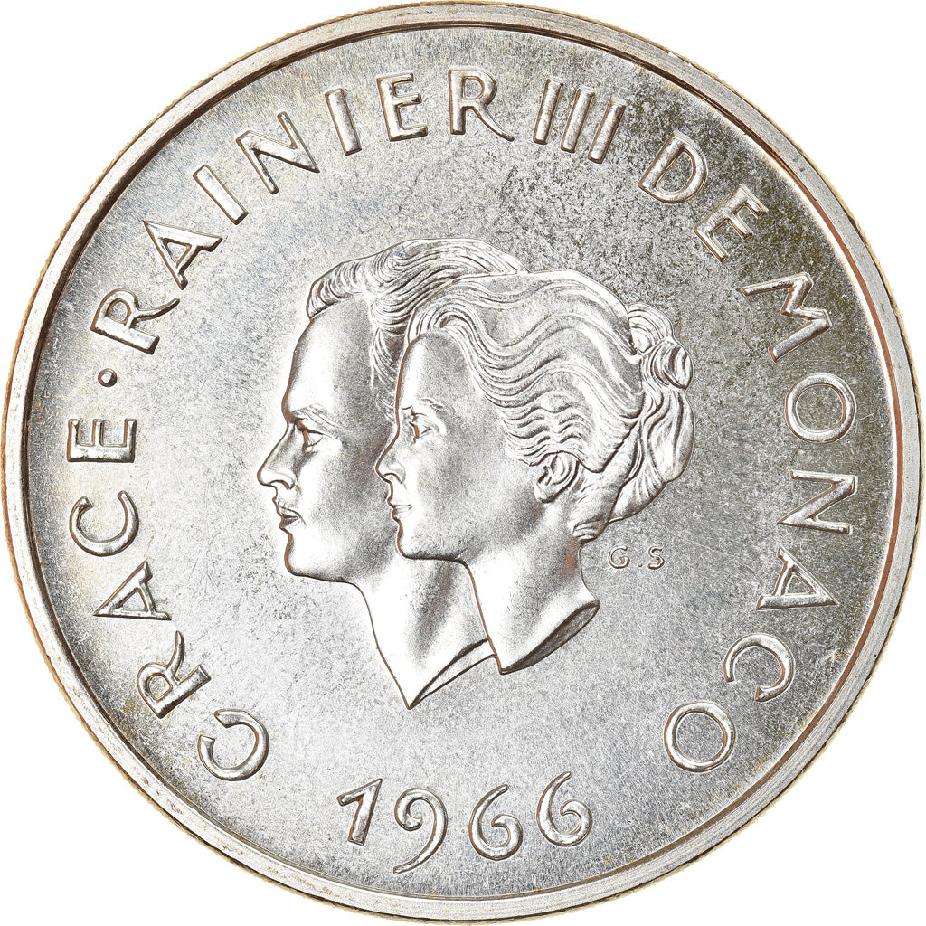 Münze, Monaco, 10th Wedding Anniversary, 10 Francs, 1966, UNZ+, Silber, KM:M1