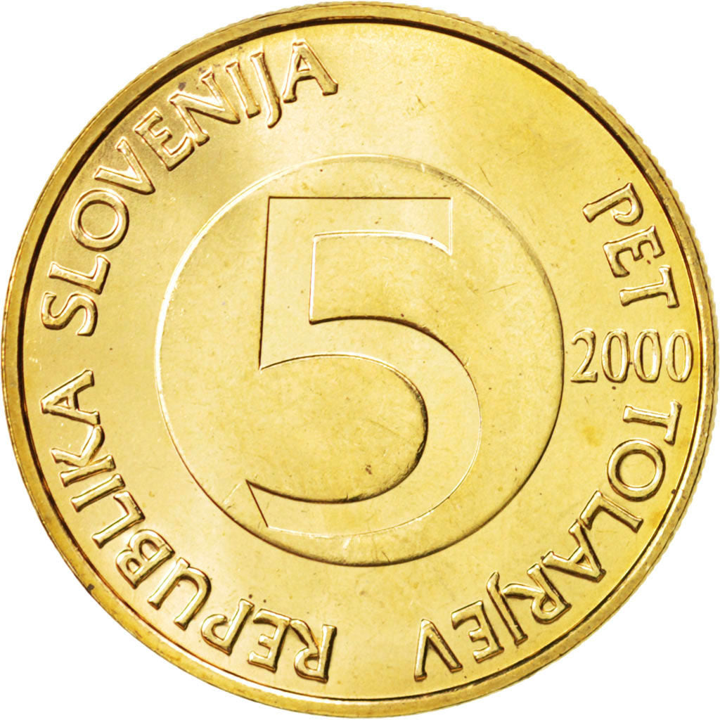 Coin, Slovenia, 5 Tolarjev, 2000, MS(63), Nickel-brass, KM:6