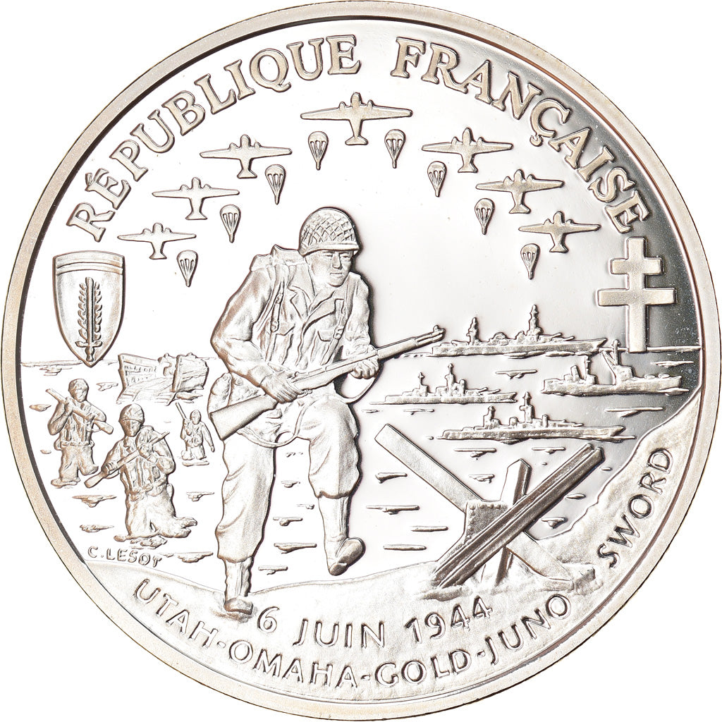 Coin, France, Normandy Invasion, Franc, 1993, Proof, MS(65-70), Silver, KM:1014