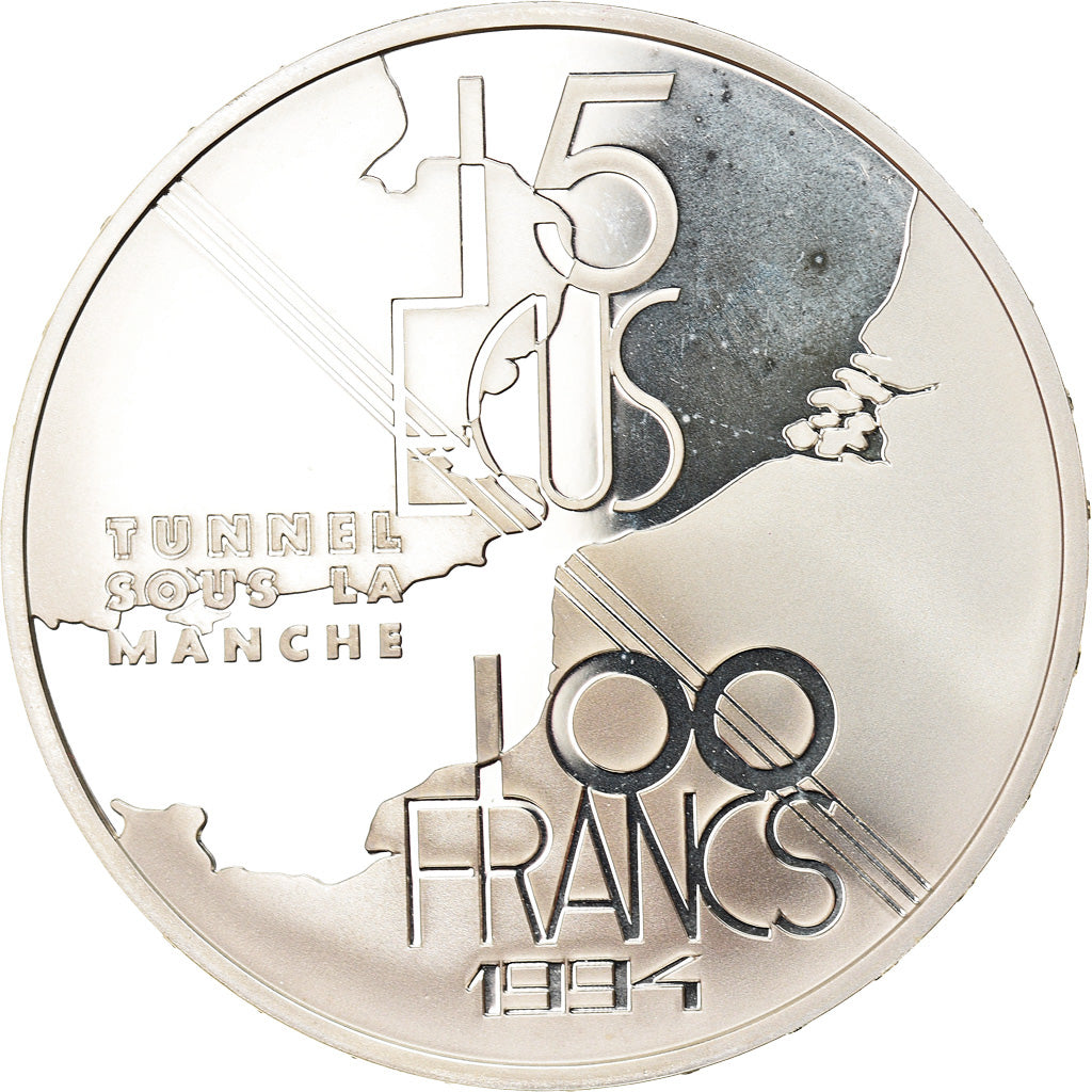 Monnaie, France, Channel Tunnel, 100 Francs-15 Ecus, 1994, Proof, FDC, Argent