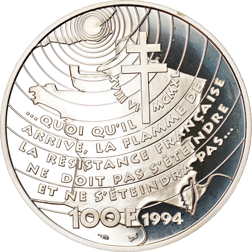 Monnaie, France, Appel du 18 juin 1940, 100 Francs, 1994, Proof, FDC, Argent