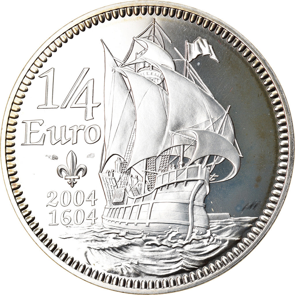 Frankreich, 1/4 Euro, Samuel de Champlain, 2004, Paris, Proof, STGL, Silber