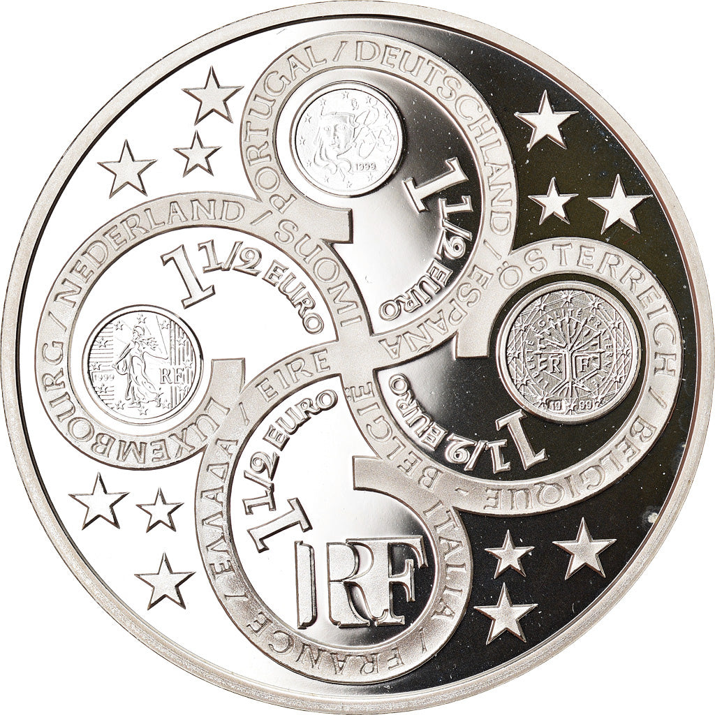 France, 1-1/2 Euro, Introduction of the Euro, 2003, Paris, Proof, FDC, Argent