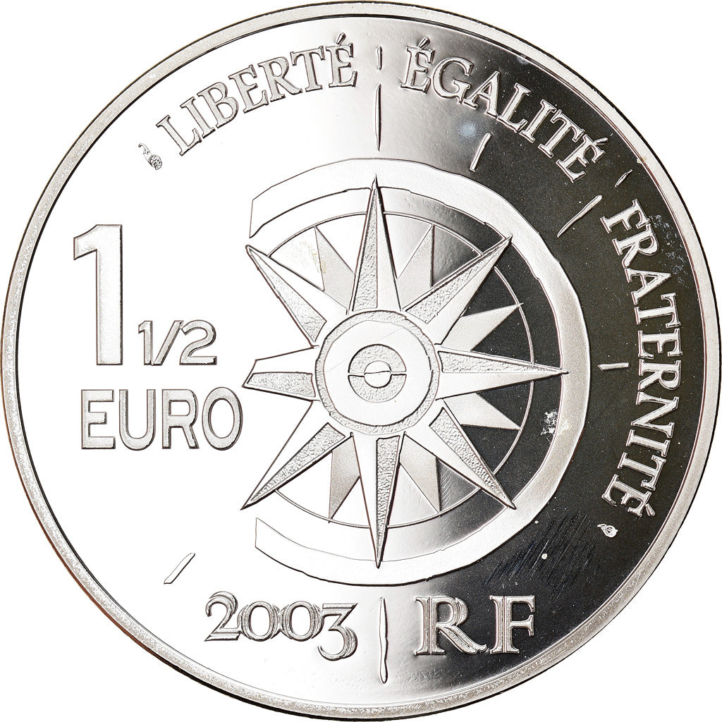 France, 1-1/2 Euro, Passenger ship Normandie, 2003, Paris, Proof, FDC, Argent