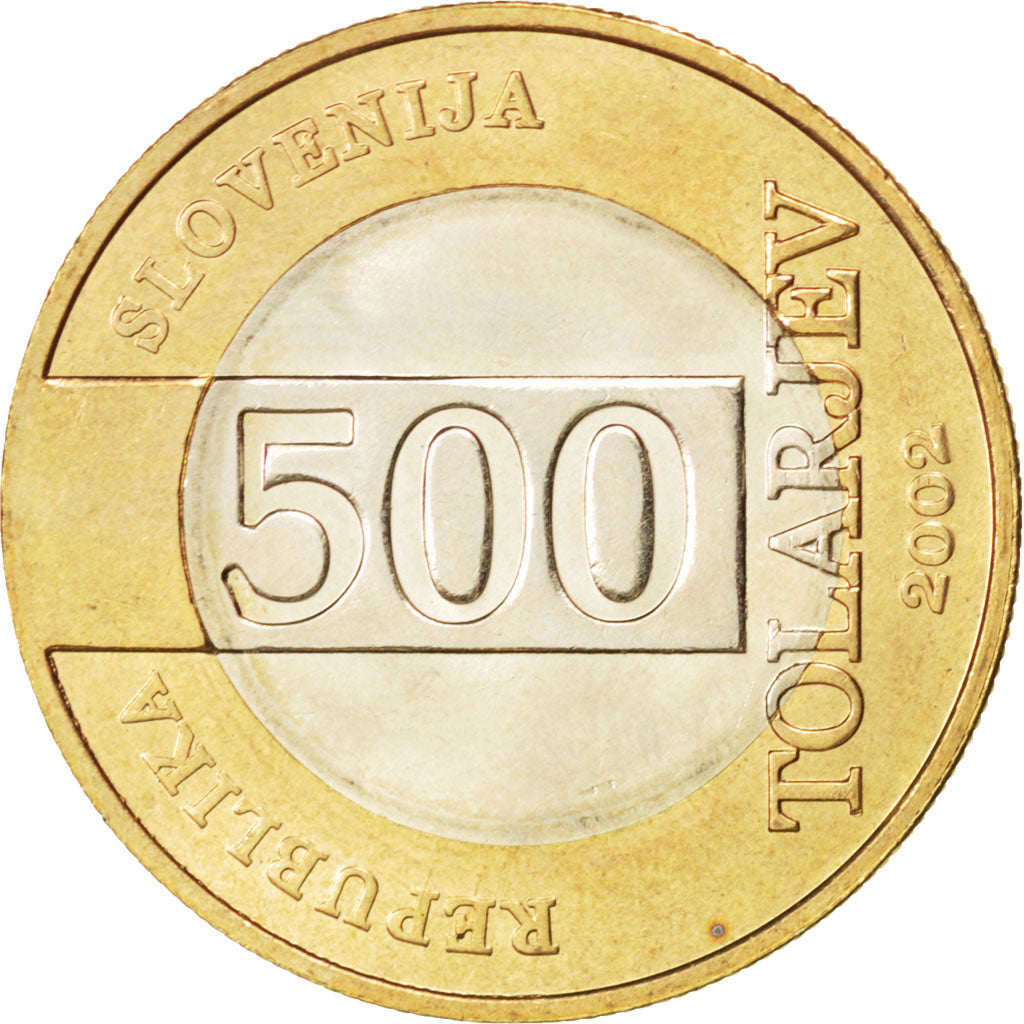 Coin, Slovenia, 500 Tolarjev, 2002, MS(63), Bi-Metallic, KM:45