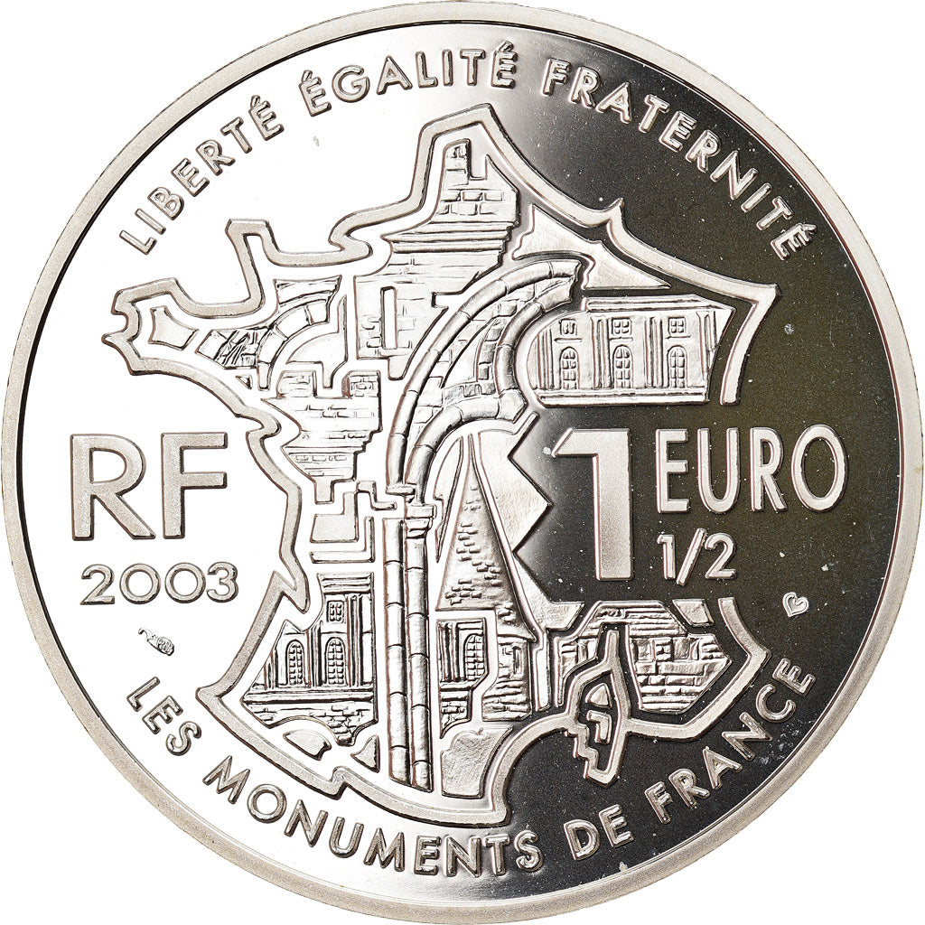 France, 1-1/2 Euro, Chateau Chambord, 2003, Paris, Proof, MS(65-70), Silver