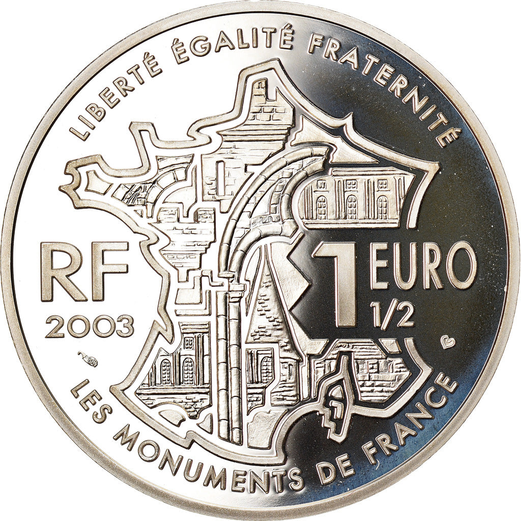 France, 1-1/2 Euro, Chateau Chambord, 2003, Paris, Proof, MS(65-70), Silver