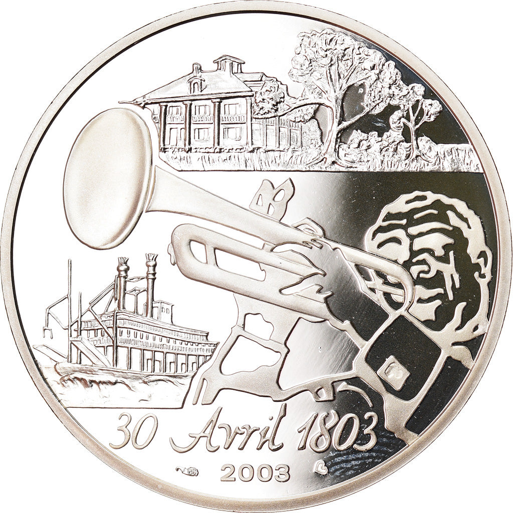 França, 1-1/2 Euro, Louisiana Purchase, 2003, Paris, Proof, MS(65-70), Prata