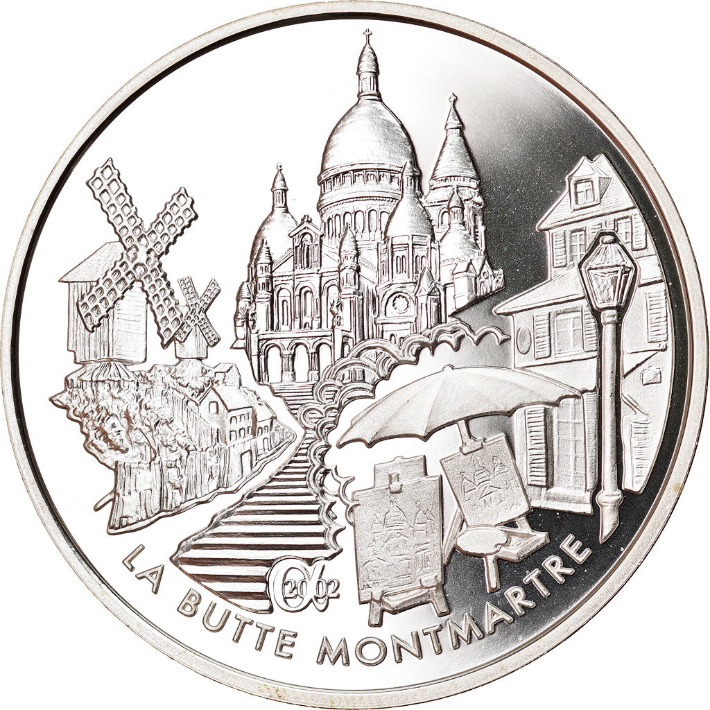 France, 1-1/2 Euro, La Butte Montmartre, 2002, Paris, Proof, FDC, Argent
