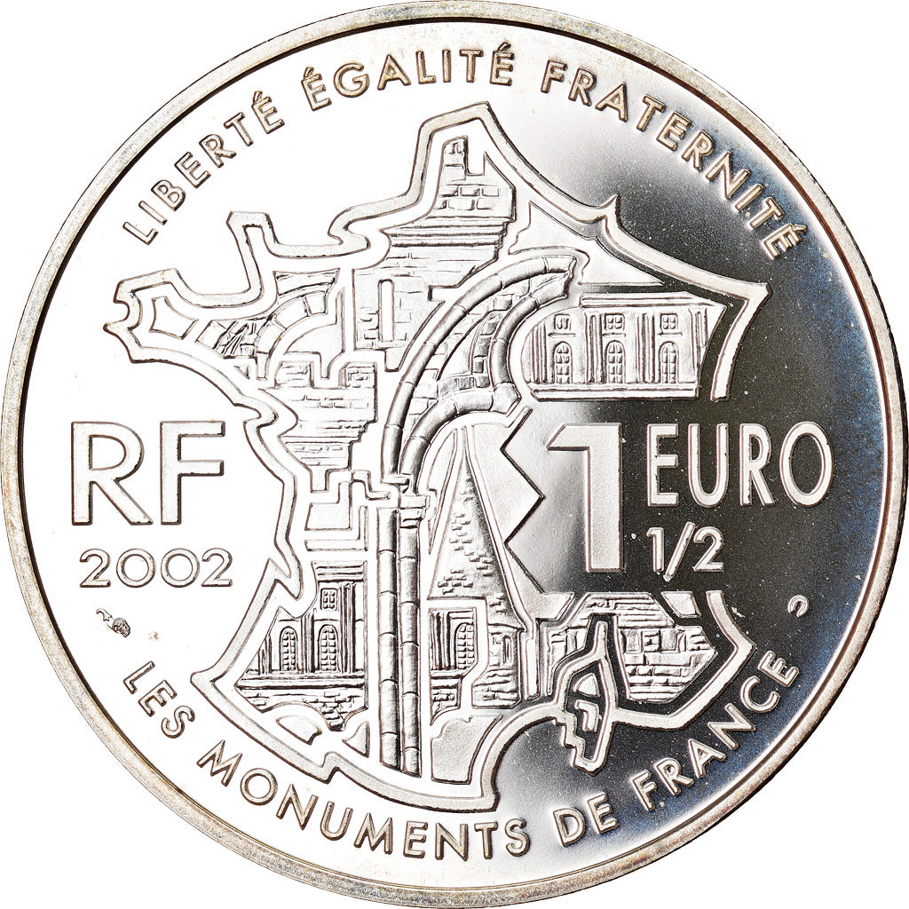 France, 1-1/2 Euro, La Butte Montmartre, 2002, Paris, Proof, FDC, Argent