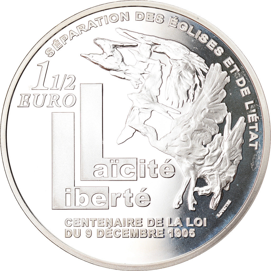 Francia, 1-1/2 Euro, Law of December 9, 2005, Paris, Proof, FDC, Argento