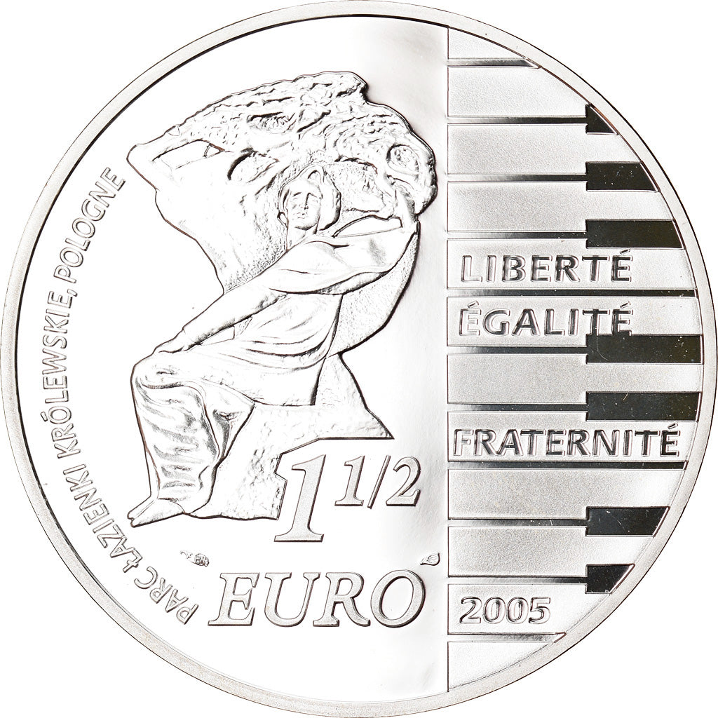 France, 1-1/2 Euro, Fryderyk Chopin, 2005, Paris, Proof, MS(65-70), Silver