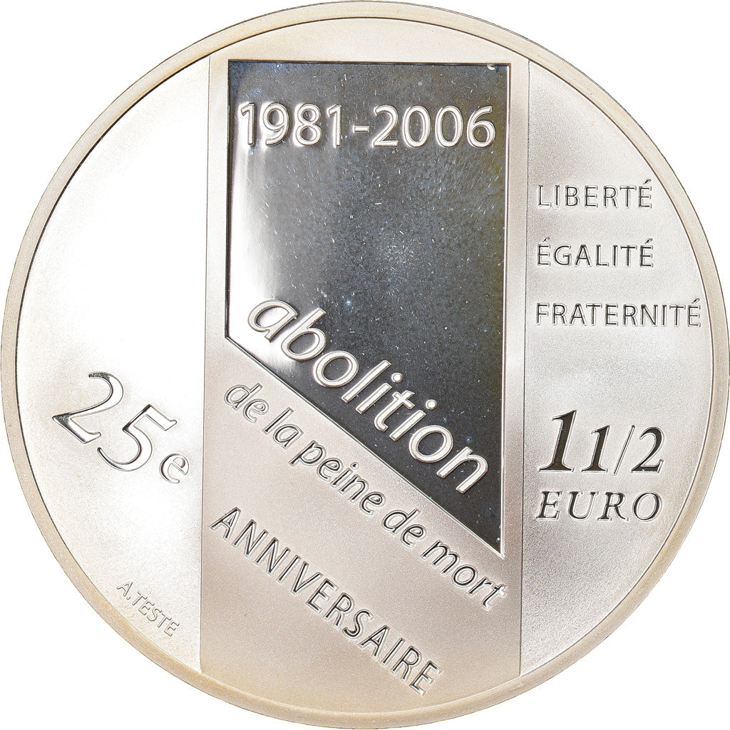 Francja, 1-1/2 Euro, Death Penalty, 2006, Paris, Proof, MS(65-70), Srebro