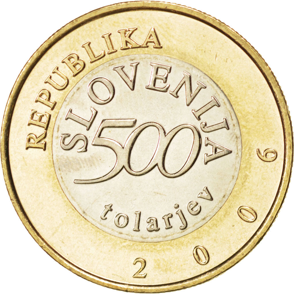 SLOVENIA, 500 Tolarjev, 2006, KM #65, MS(63), Bi-Metallic, 28, 8.61