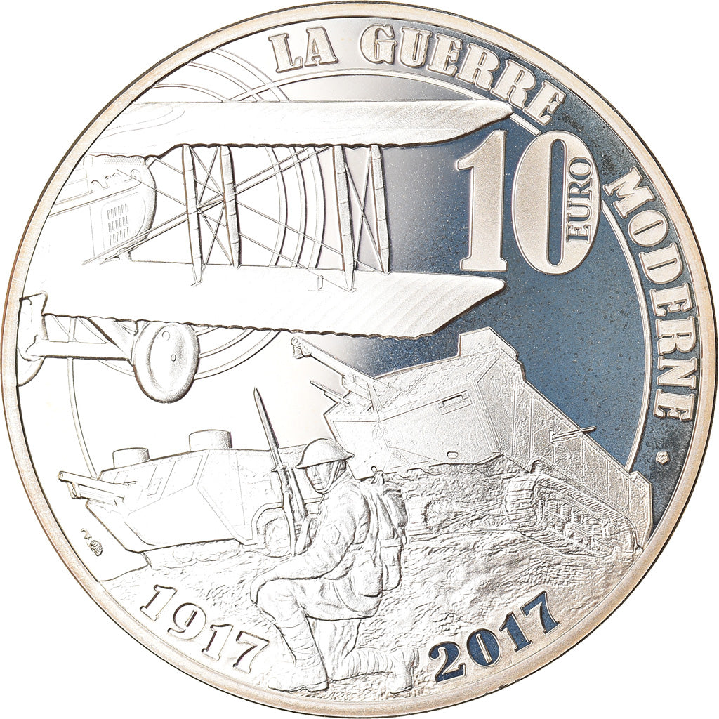 Francia, 10 Euro, La Guerre Moderne, 2017, Paris, Proof, FDC, Argento