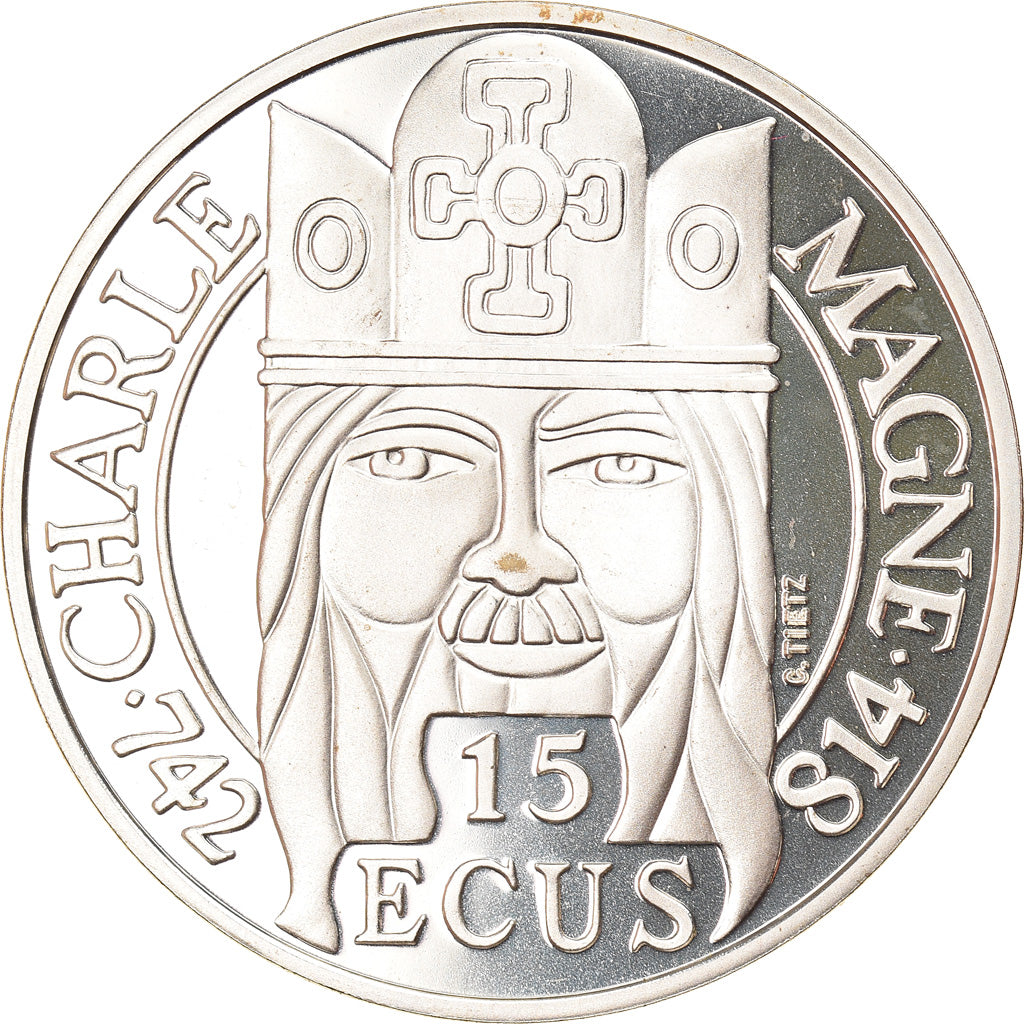 Moneta, Francia, Charlemagne, 100 Francs, 1990, Proof, FDC, Argento, KM:982