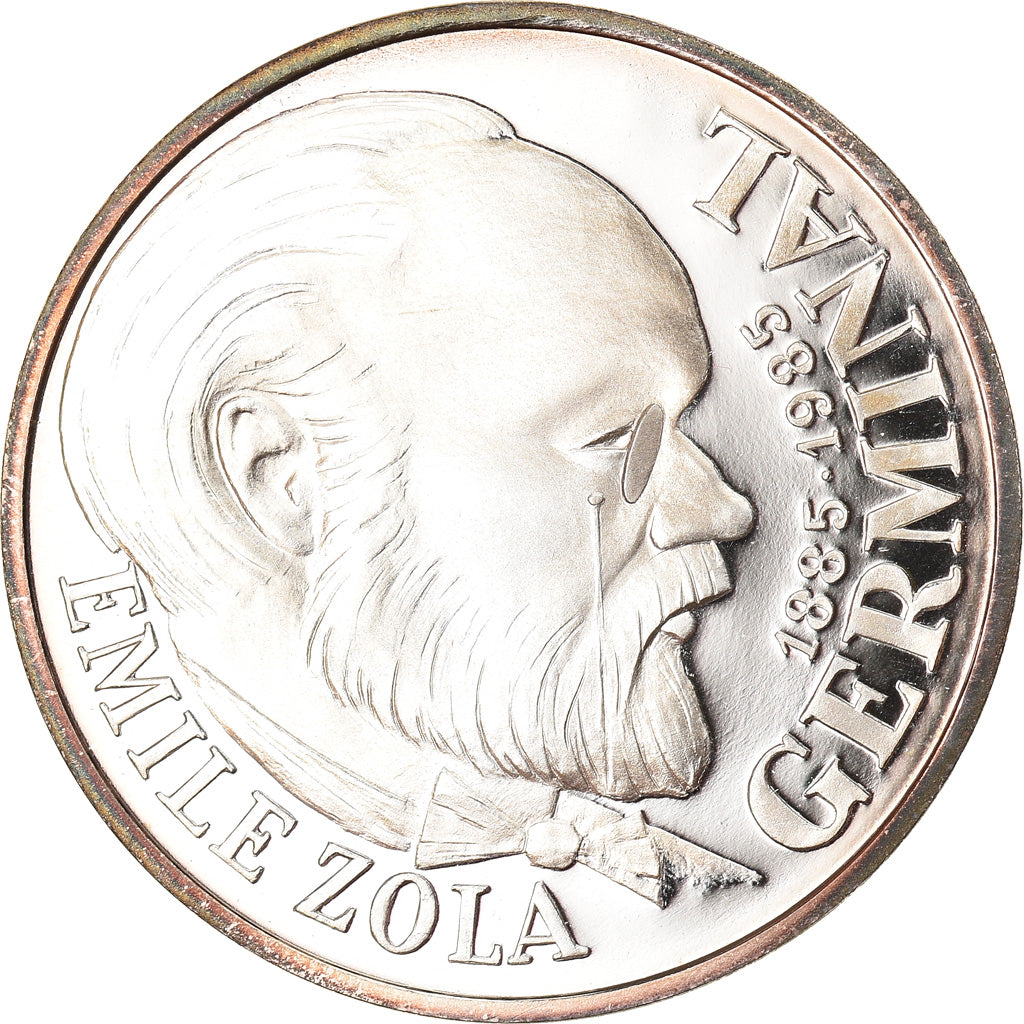 Moeda, França, Emile Zola Germinal, 100 Francs, 1985, Proof, MS(65-70), Prata