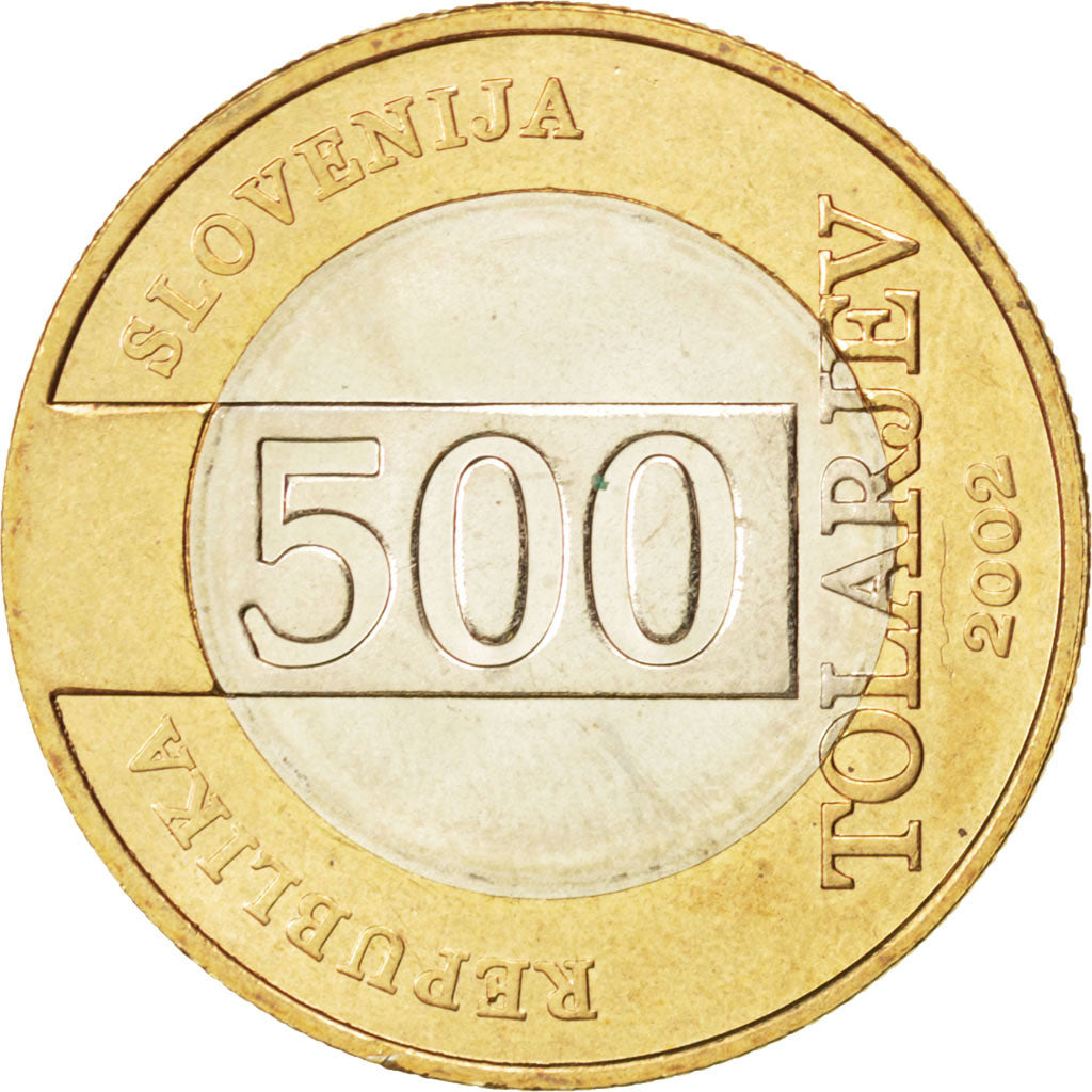 Coin, Slovenia, 500 Tolarjev, 2002, MS(63), Bi-Metallic, KM:45
