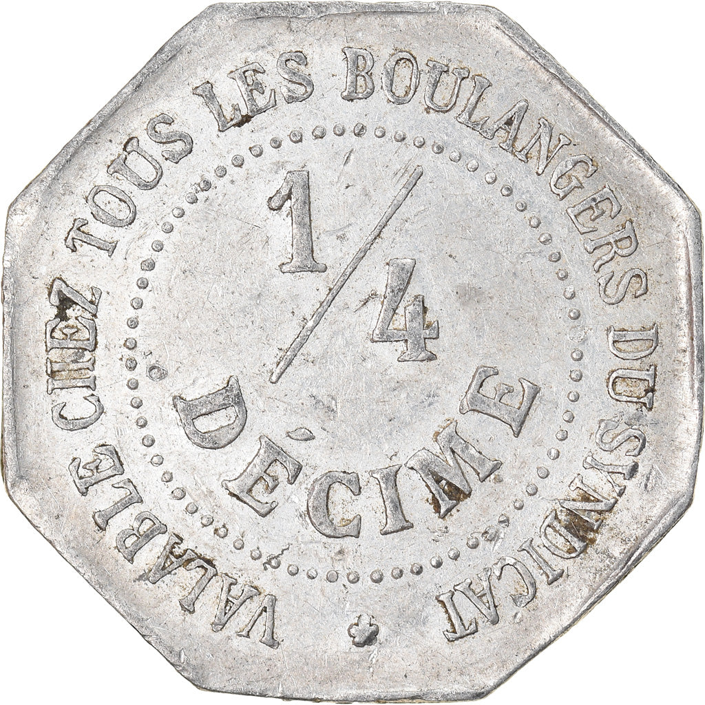 Coin, France, Chambre Syndicale des Patrons Boulangers, Nantes, 1/4 Decime