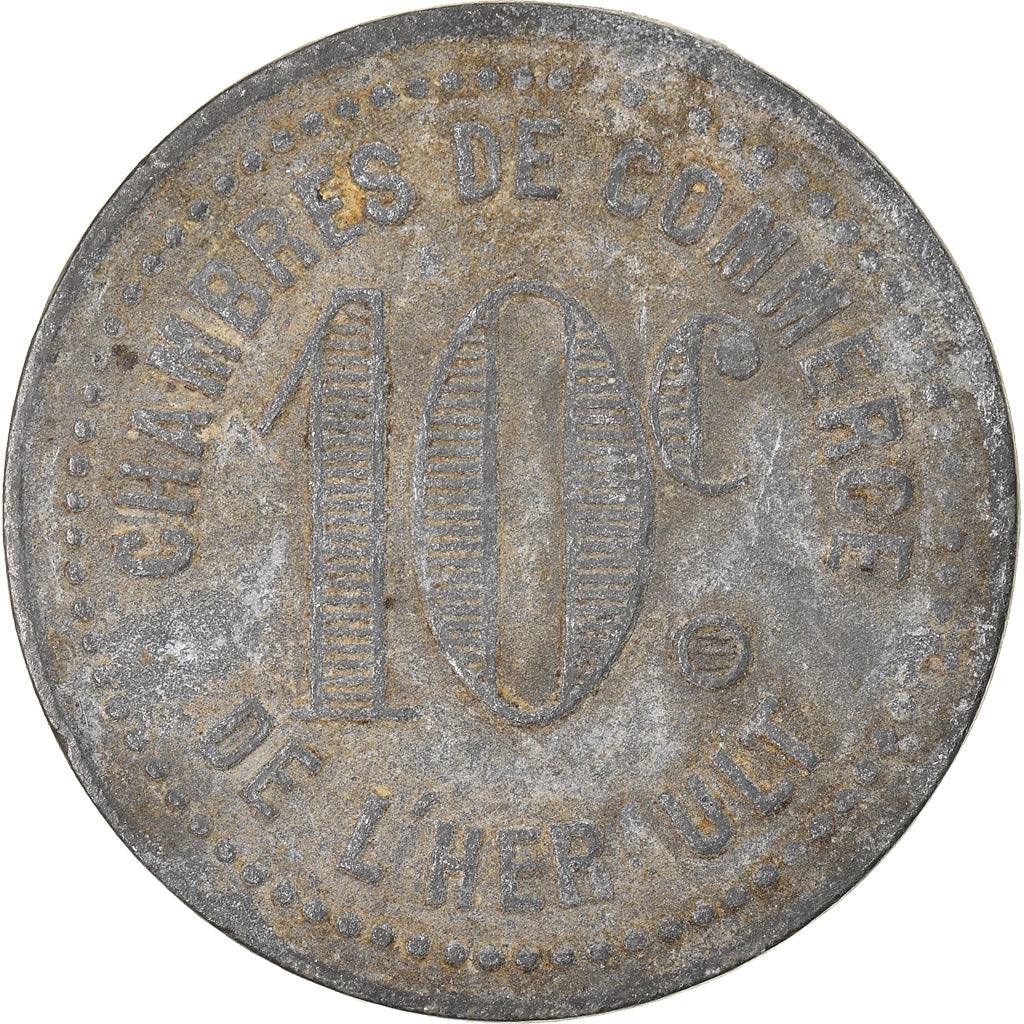 Moneta, Francja, Chambre de Commerce de l'Hérault, 10 Centimes, EF(40-45)