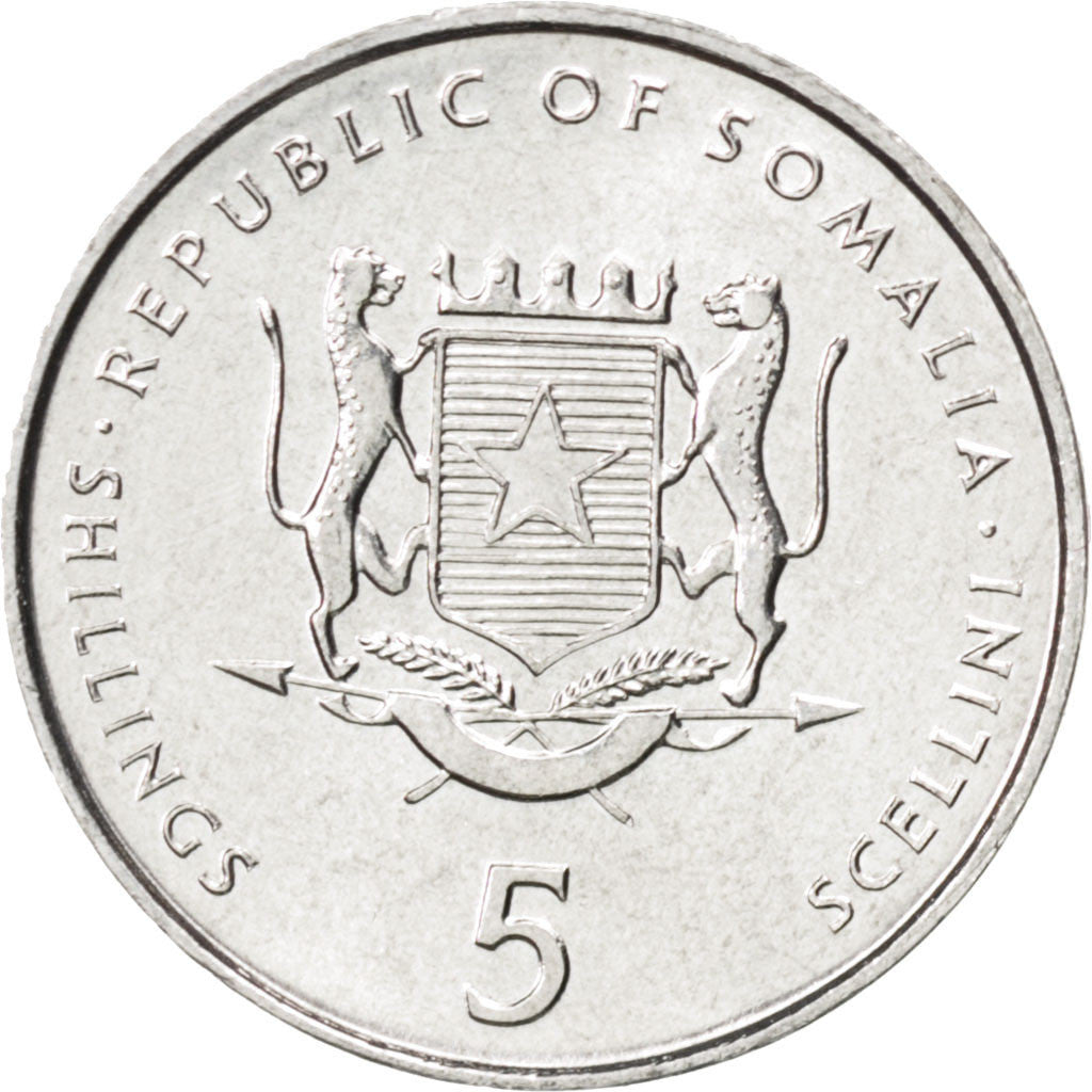 SOMALIA, 5 Shilling / Scellini, 2000, KM #45, MS(63), Aluminum, 21, 1.30