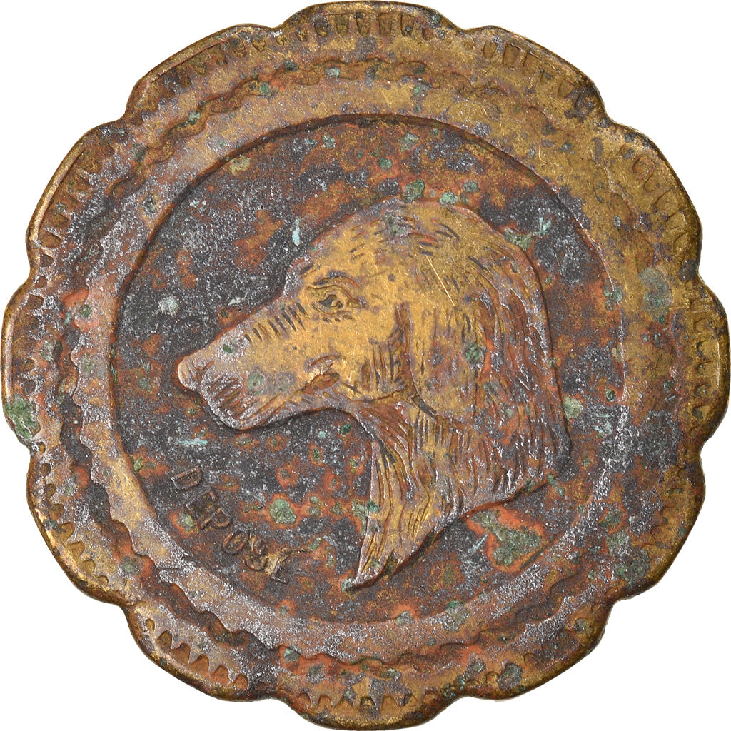 France, 10 Centimes, Jeton à consommer, Tête de chien, TTB, Laiton