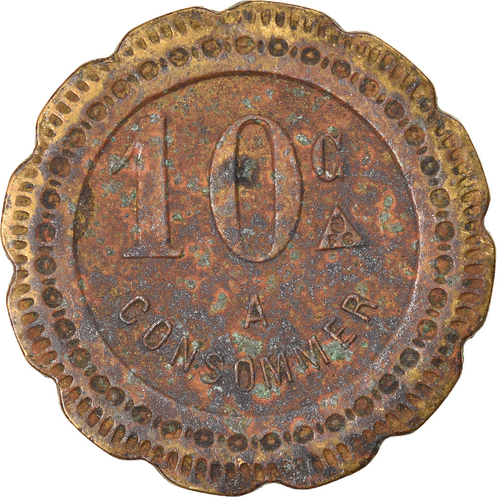 France, 10 Centimes, Jeton à consommer, Tête de chien, TTB, Laiton