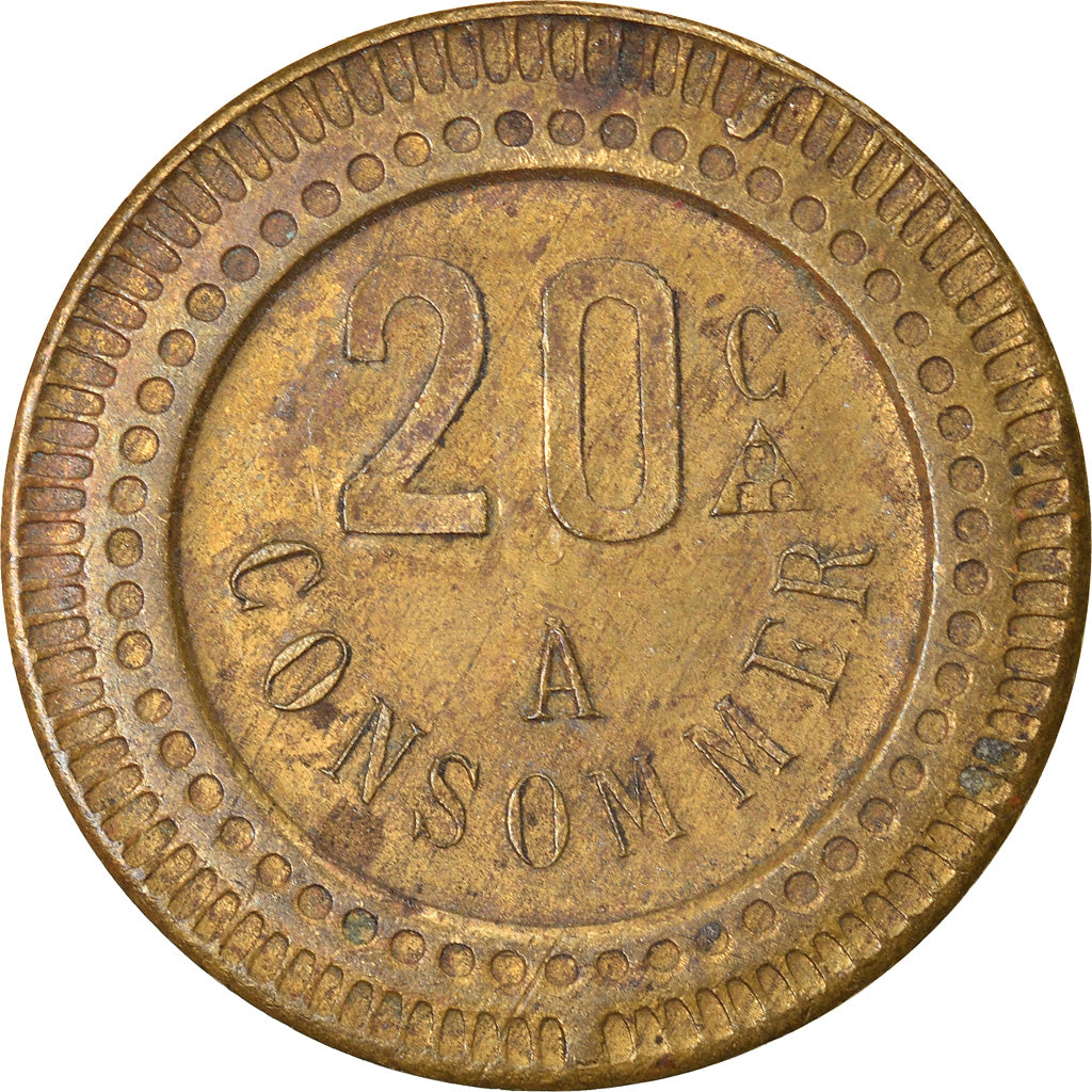 France, 20 Centimes, Jeton à consommer, Singe, TTB, Laiton