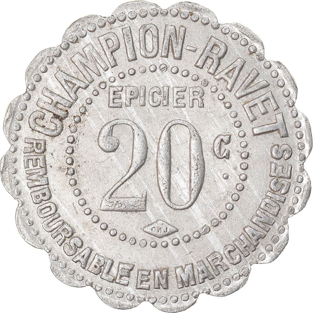 Monnaie, France, Épicerie Champion-Ravet, Chalon-sur-Saône, 20 Centimes, TTB+