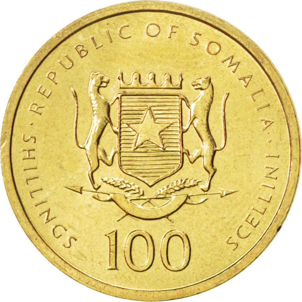 SOMALIA, 100 Shillings, 2002, KM #112, MS(63), Brass, 18.8, 3.46