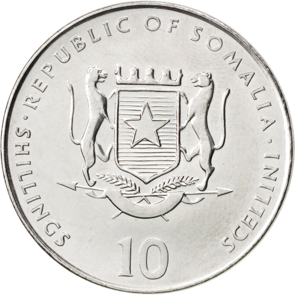 Coin, Somalia, 10 Shillings / Scellini, 2000, MS(63), Nickel Clad Steel, KM:93