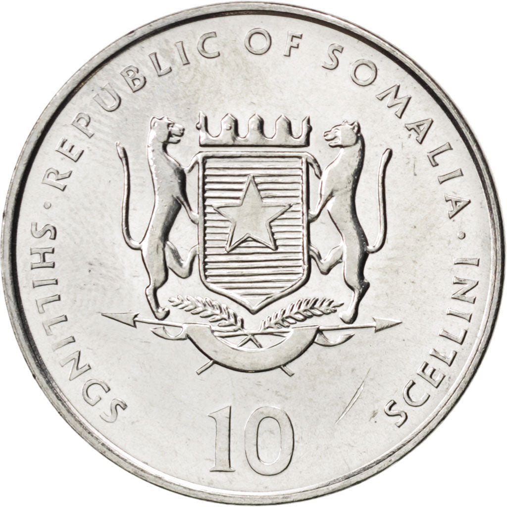 Coin, Somalia, 10 Shillings / Scellini, 2000, MS(63), Nickel Clad Steel, KM:96